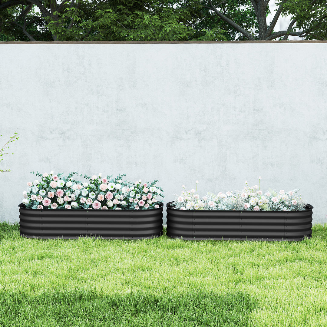 Galvanised Raised Garden Bed, Metal Planter Box with Safety Edging, for Flowers, Herbs, Succulents, Pack of 2, Dark Grey