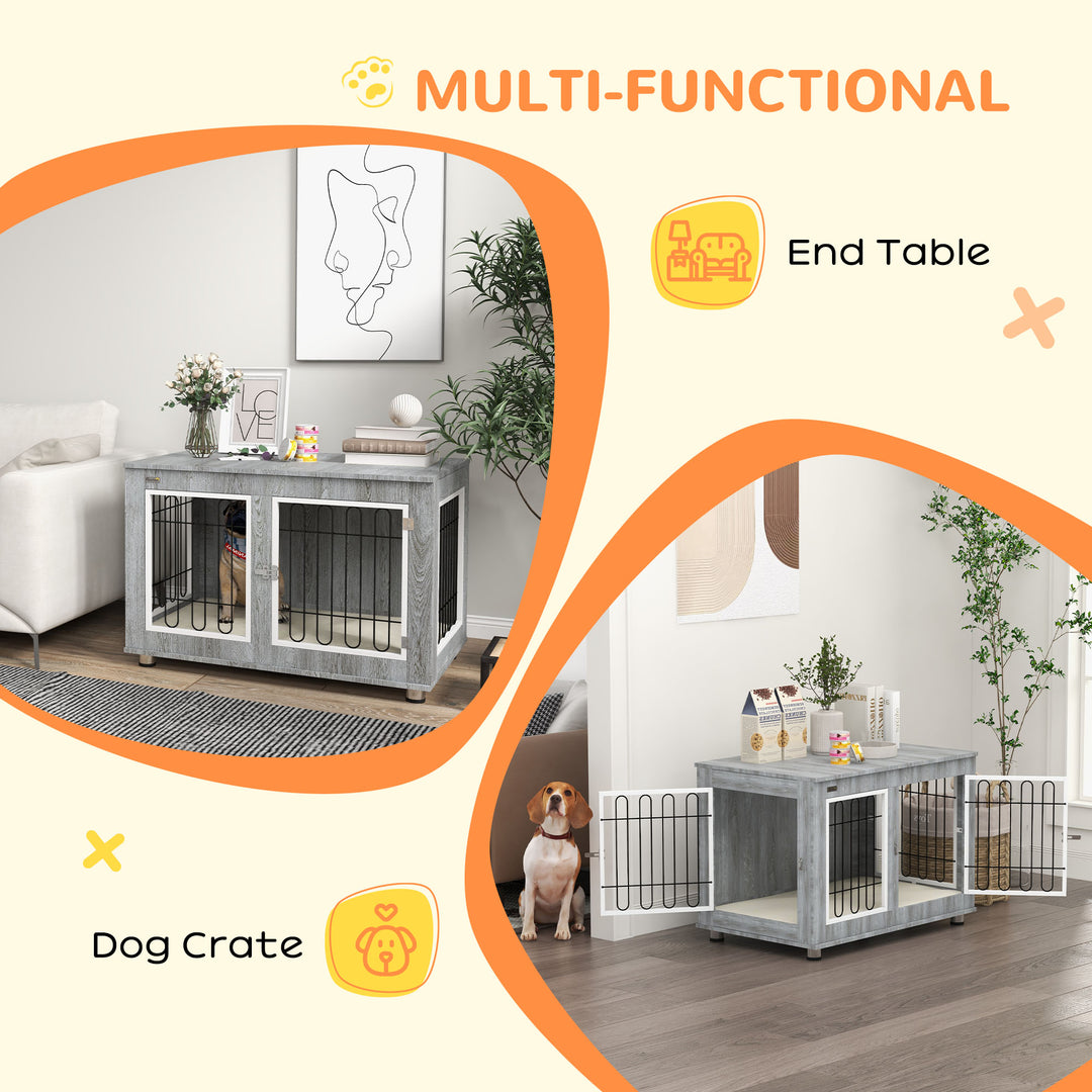Dog Crate Furniture End Table, with Washable Cushion, Double Doors, fo