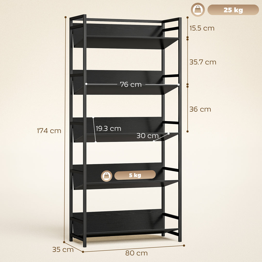 Bookshelf 5-Tier Metal Frame Bookcase Storage Shelves for Living Room 