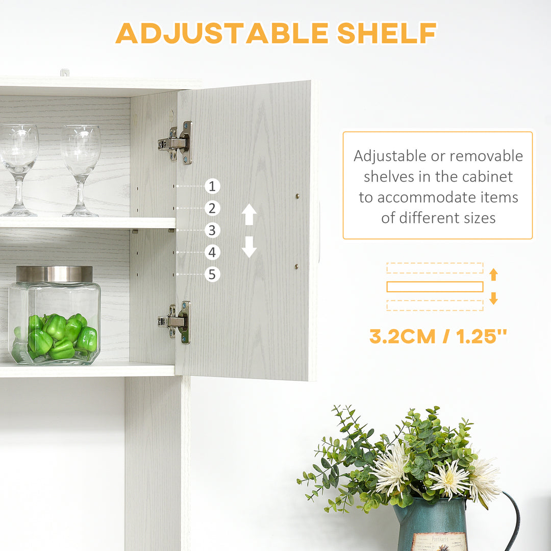 Freestanding Kitchen Cupboard, Modern Kitchen Storage Cabinet with Doors, Microwave Counter and Adjustable Shelves, White
