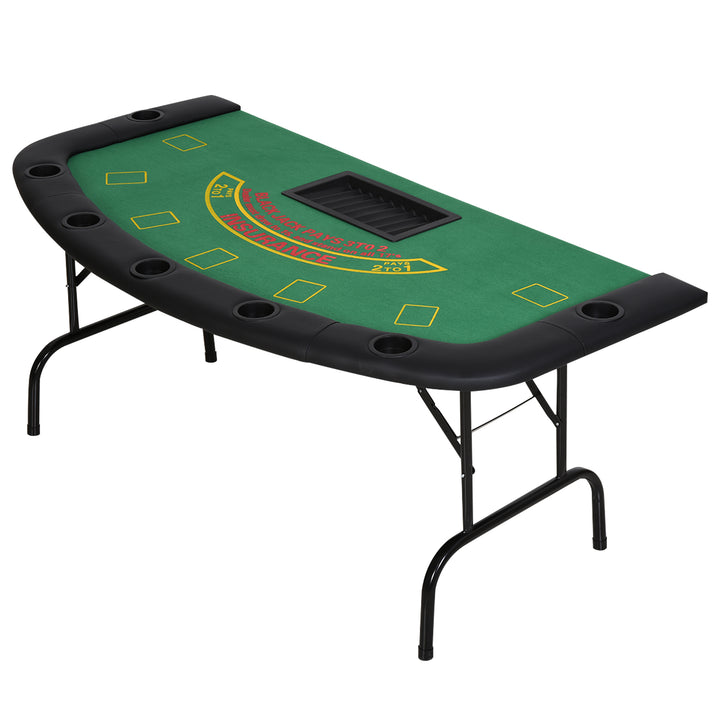 Poker Table, 7-Player Folding Blackjack Table with Chip Tray, Cup