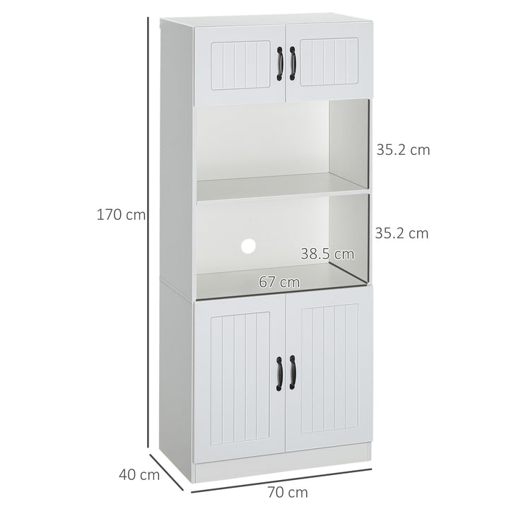 Kitchen Cupboard, 5-Tier Storage Cabinet with Adjustable Bottom Shelf, Open Microwave Countertop, White