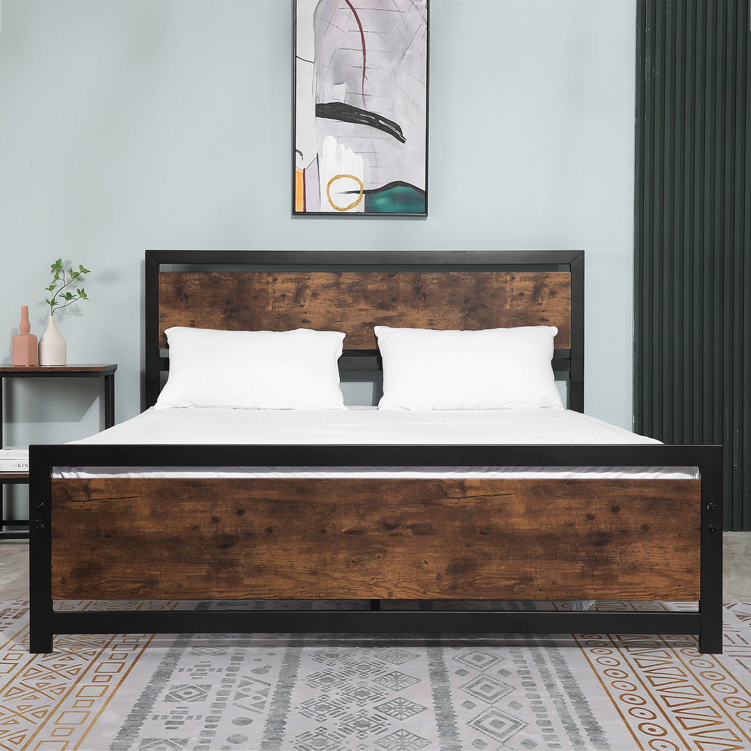 MCL King Size Metal Bed Frame with Headboard & Footboard, Strong Slat Support Full Bed Frame w/ Underbed Storage Space, Bedroom Furniture For Adults