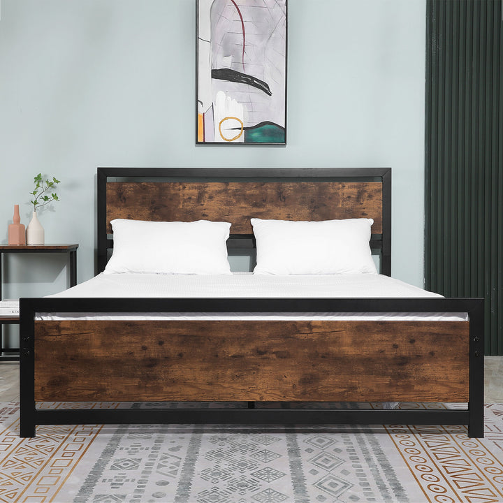 MCL King Size Metal Bed Frame with Headboard & Footboard, Strong Slat Support Full Bed Frame w/ Underbed Storage Space, Bedroom Furniture For Adults