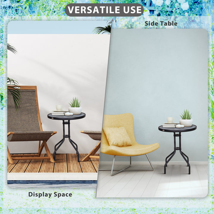 Bistro Coffee Table Outdoor Tempered Glass Top Table Garden Round Dining Table - 60cm Diameter
