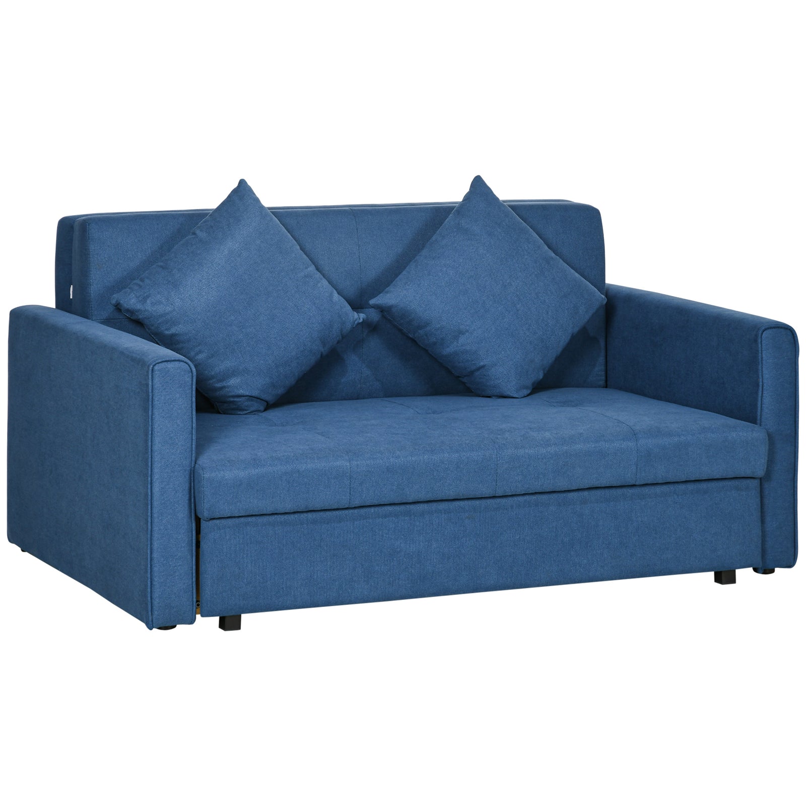 2 Seater Sofa Bed, Convertible Bed Settee, Modern Velvet Loveseat Sofa Couch with 2 Cushions, Hidden Storage for Living Room, Guest Room, Deep Blue