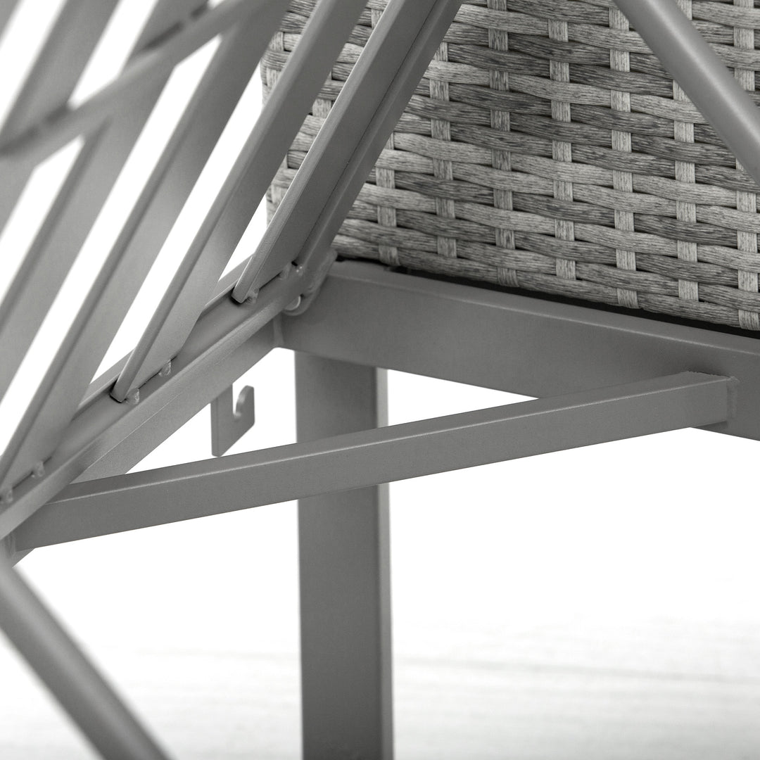 MCL 3-in-1 Rattan Bistro Set, Wicker Garden Furniture Set with 2-level Rising Table, Adjustable 3-seater Sofa Lounger with Washable Cushions for Outdoor, Patio, Balcony, Grey