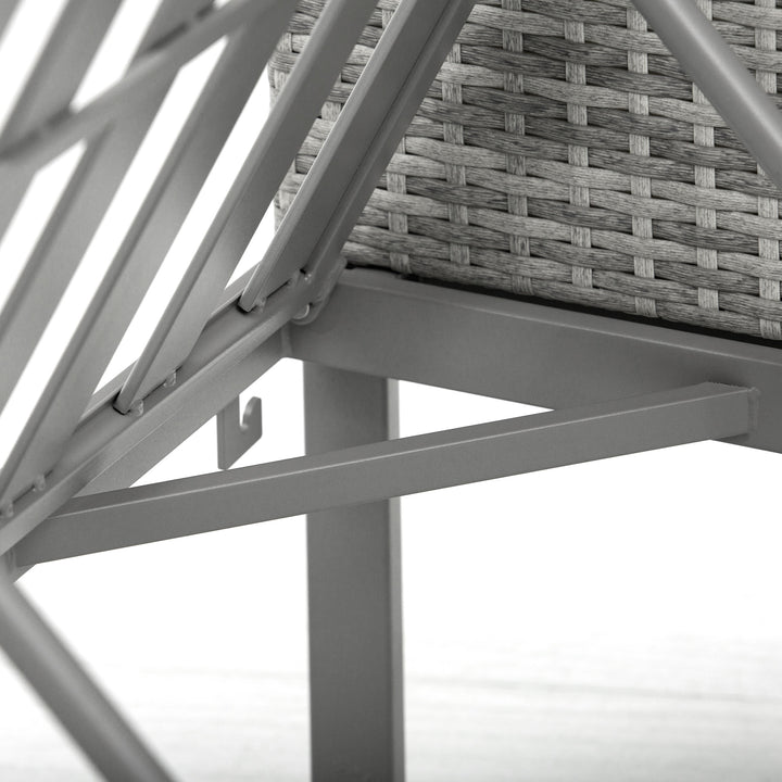 MCL 3-in-1 Rattan Bistro Set, Wicker Garden Furniture Set with 2-level Rising Table, Adjustable 3-seater Sofa Lounger with Washable Cushions for Outdoor, Patio, Balcony, Grey