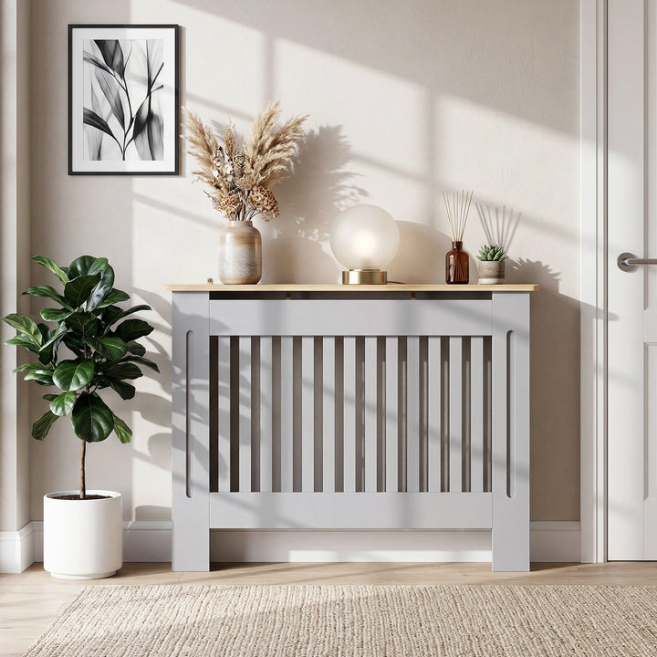 Slatted Radiator Cover, Painted Cabinet with Line Grill Design, 112L ×