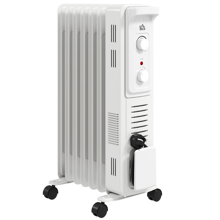 1500W Quiet Oil Filled Radiator, 7 Fin Energy Efficient Portable Electric Heater with 3 Heat Settings, Adjustable Thermostat, Safety Tip Over, Overheat Protection, for Home, White