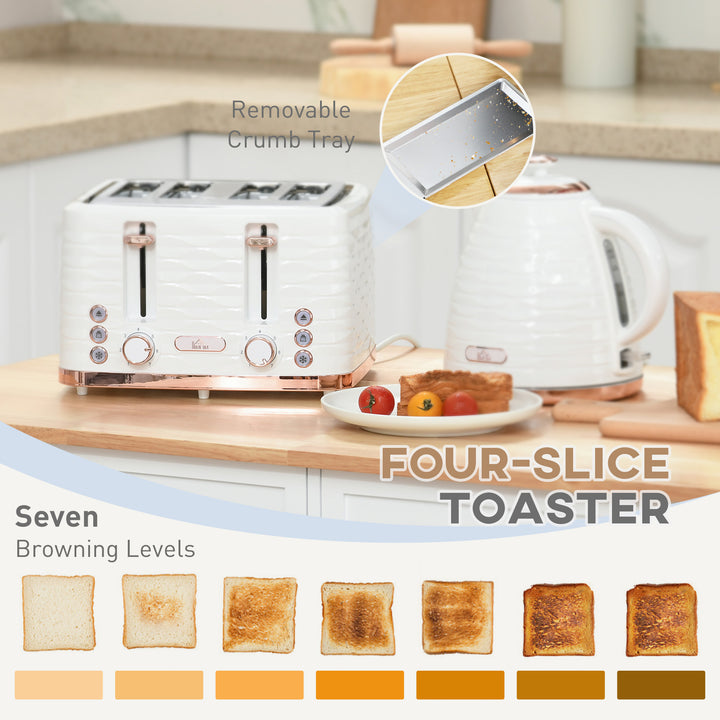 HOMCOM Kettle and Toaster Sets, 3000W 1.7L Rapid Boil Kettle & 4 Slice Toaster w/ 7 Browning Controls, Defrost, Reheat & Crumb Tray, Otter thermostat