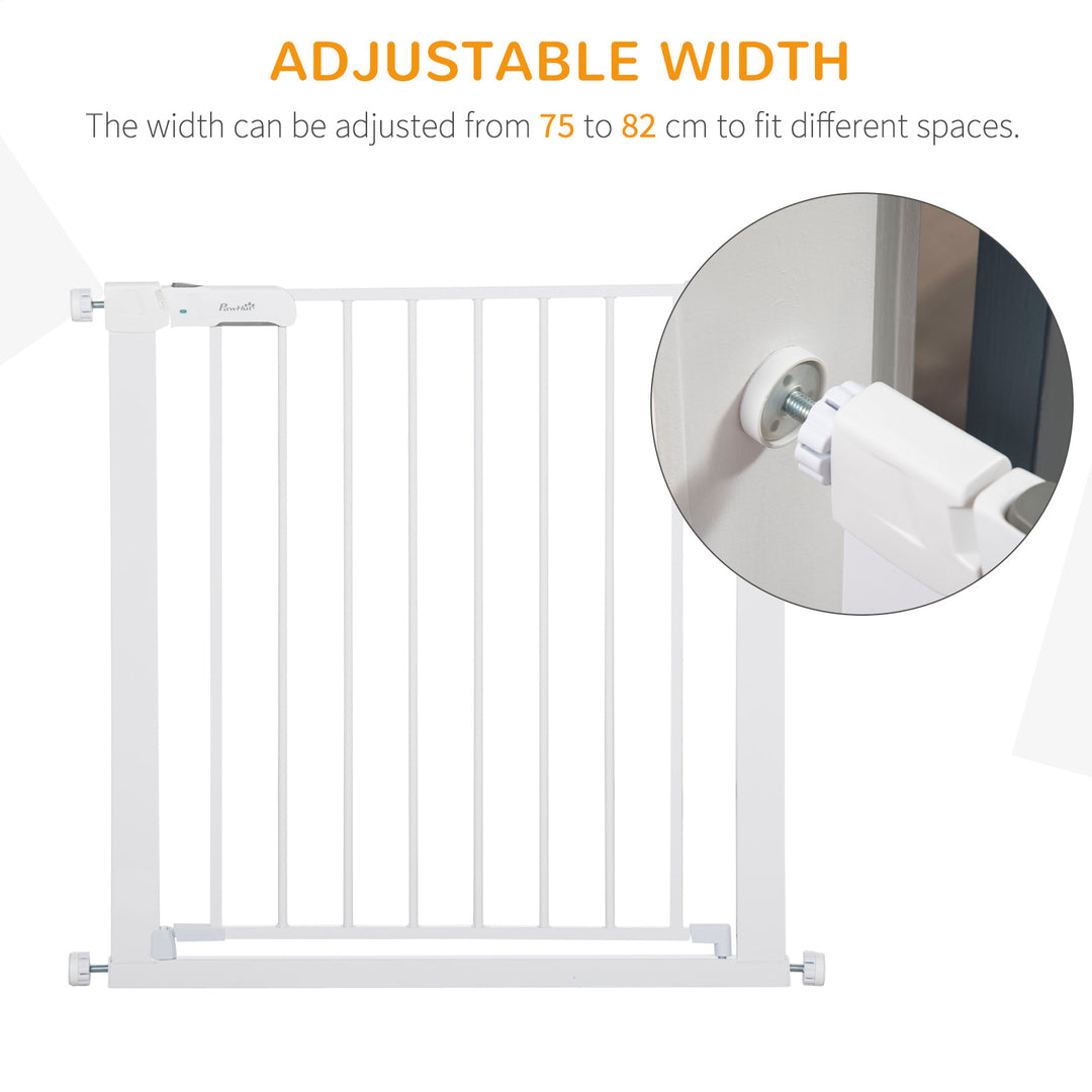 PawHut Adjustable Safety Pet Gate, Dog Barrier, Home Fence, Room Divider, Stair Guard, Easy Mount, White, 76H x 75-82W cm | Aosom UK