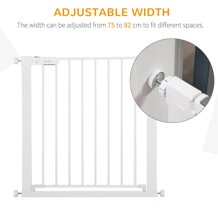 PawHut Adjustable Safety Pet Gate, Dog Barrier, Home Fence, Room Divider, Stair Guard, Easy Mount, White, 76H x 75-82W cm | Aosom UK