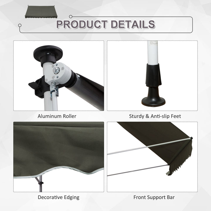 3x1.5m Adjustable Outdoor Aluminium Frame Awning Grey