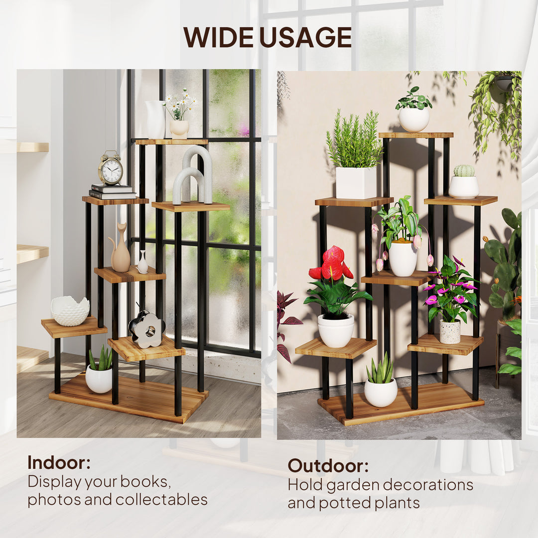 Seven Wooden Shelf Plant Stand