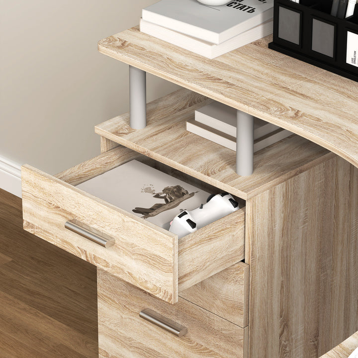 L-Shaped Computer Desk Table with Storage Drawer, Home Office Desk Corner Industrial Style Workstation for A4 Files 143.5 x 143.5 x 76cm, Oak