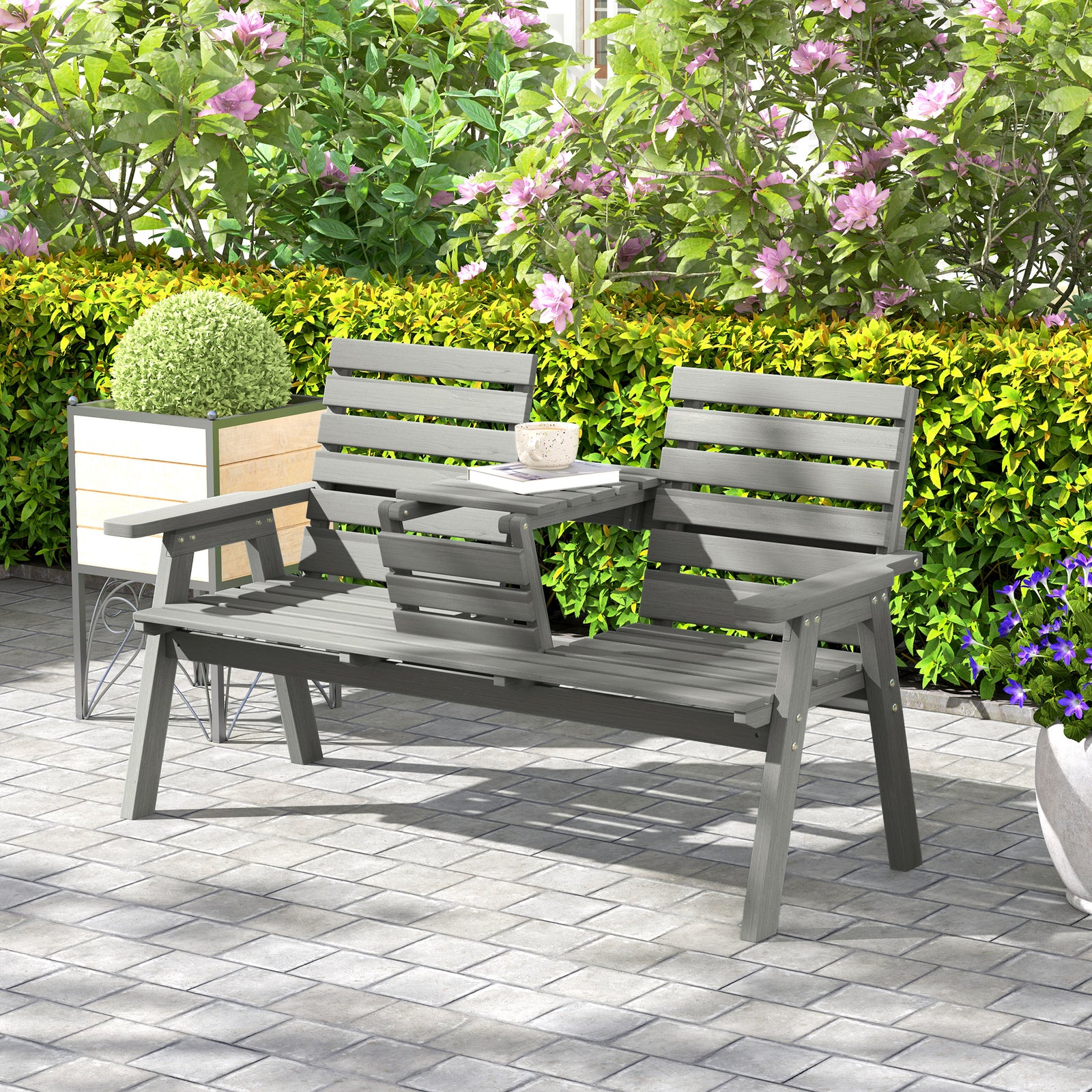 Fir Wood Convertible 2 to 3 Seater Outdoor Garden Bench Grey