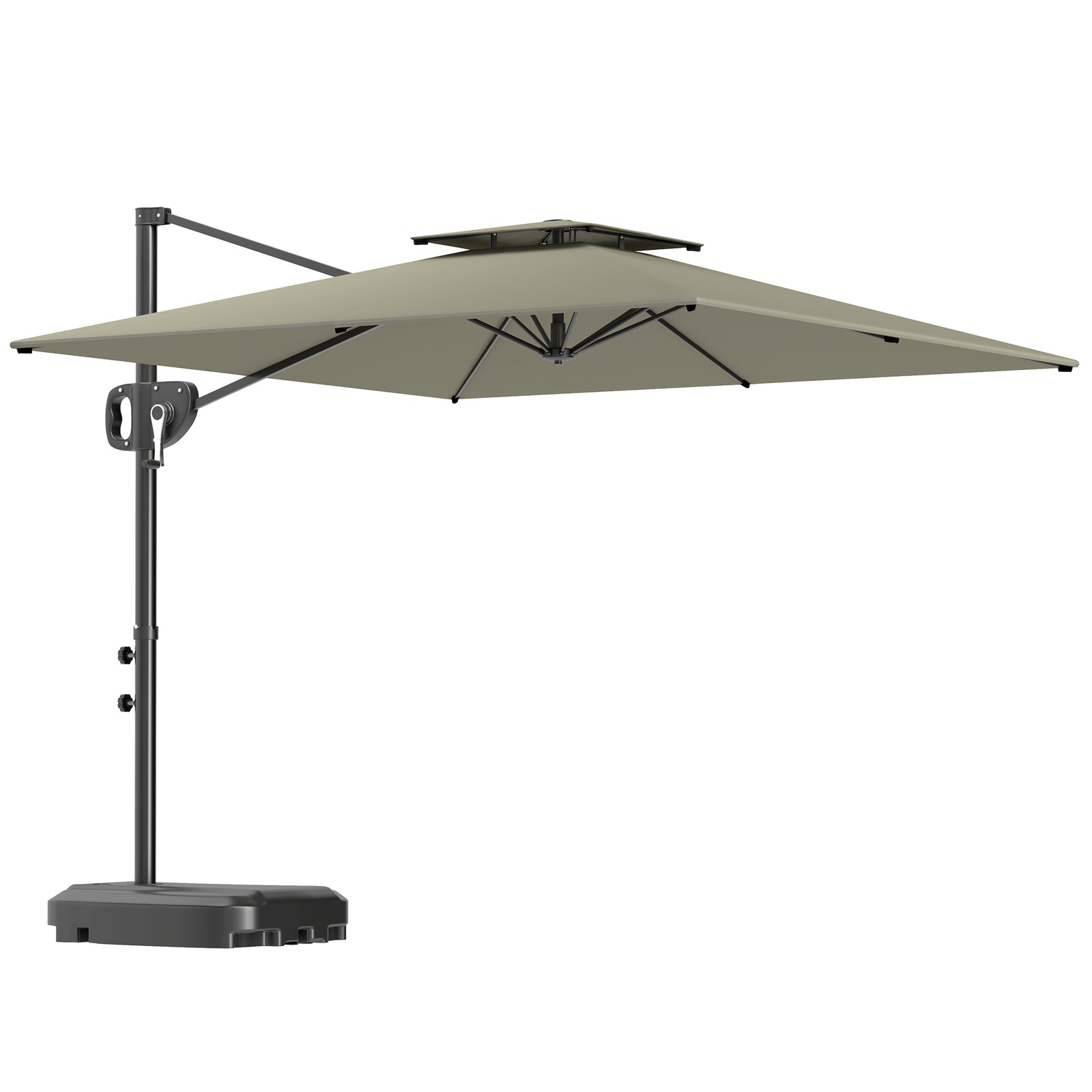 Cantilever Parasol with Weighted Base Double Top Garden Parasol Square Hanging Patio Umbrella with Crank Tilt Light Grey