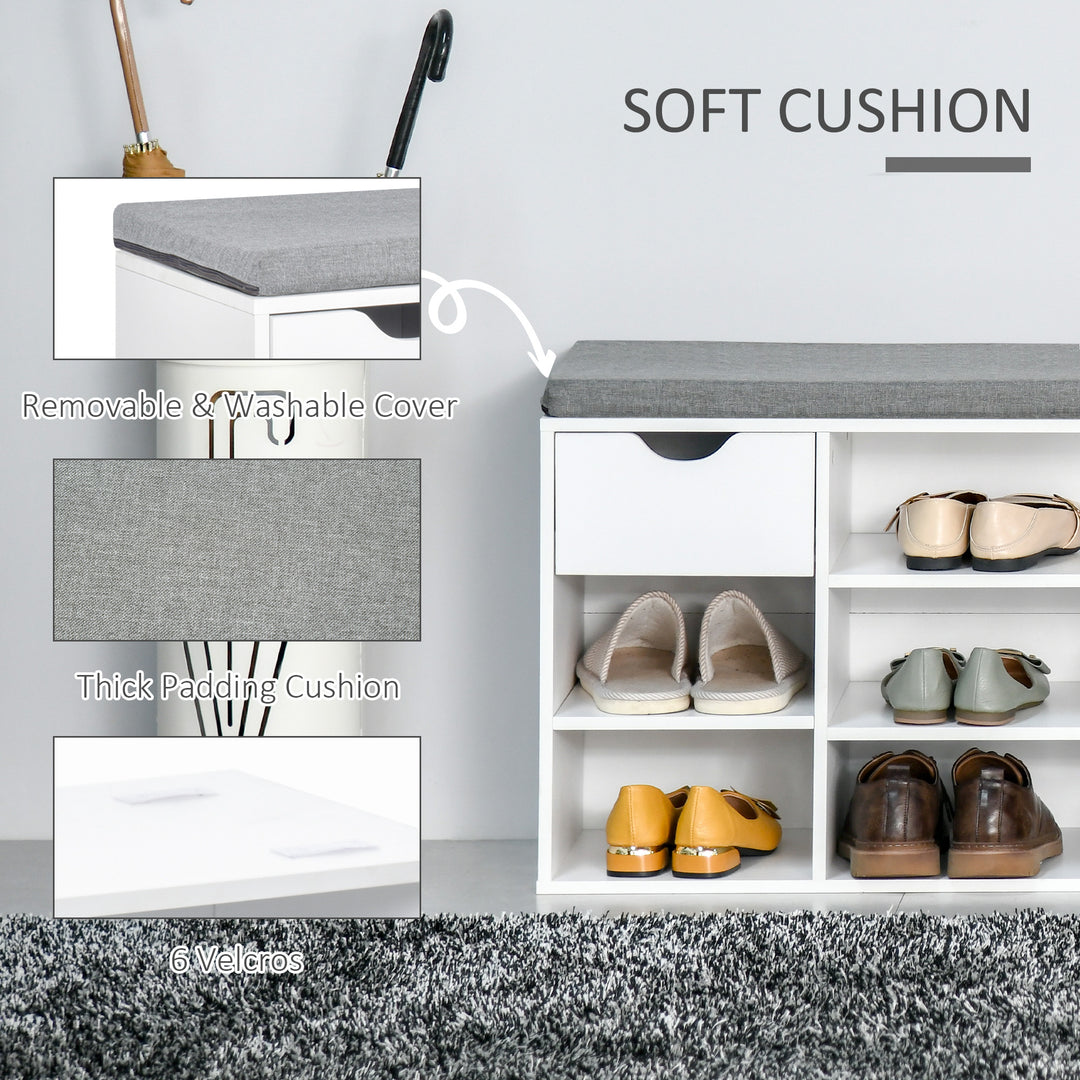 Shoe Storage Bench with Cushion - White