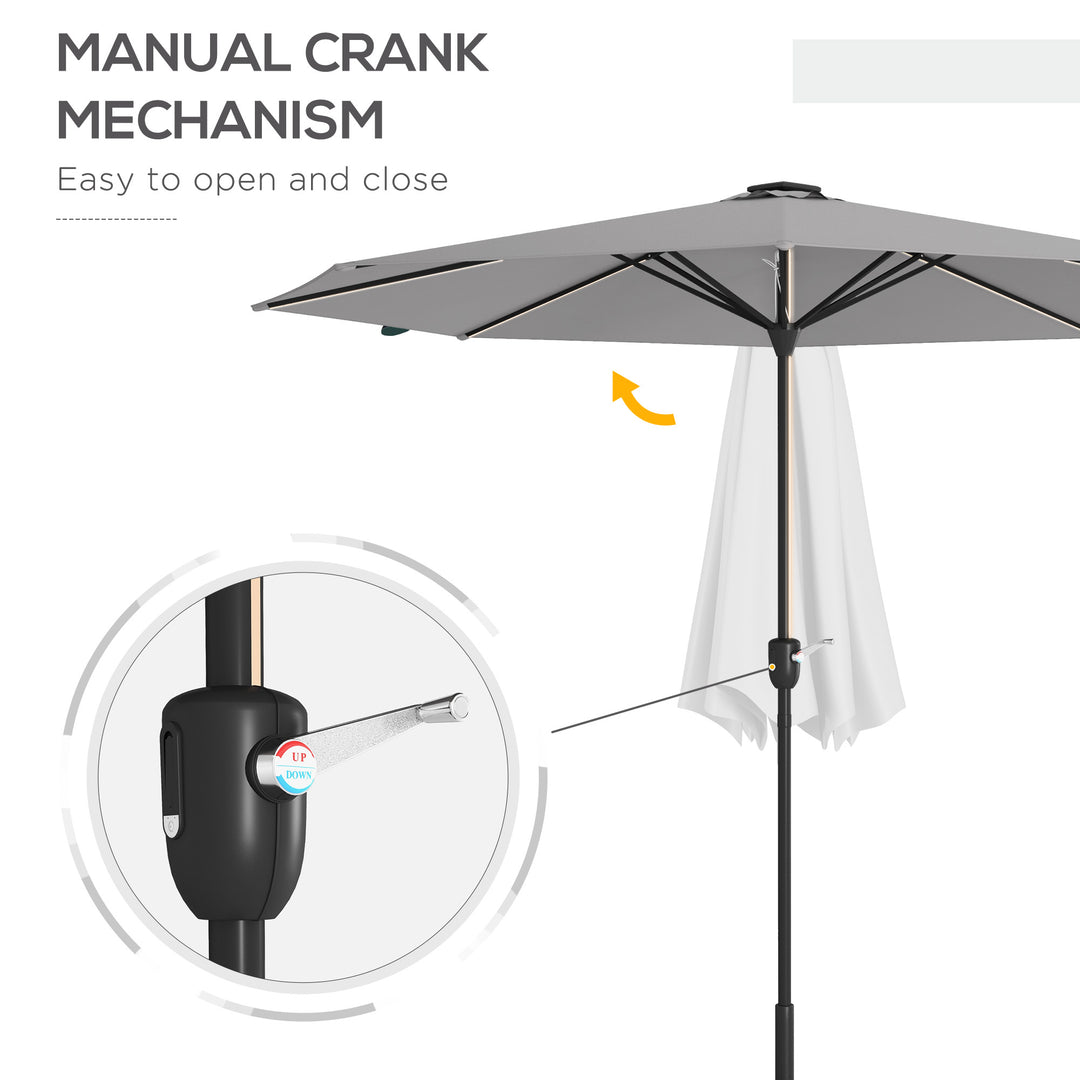 2.65m Garden Parasol, with LED Lights - Light Grey