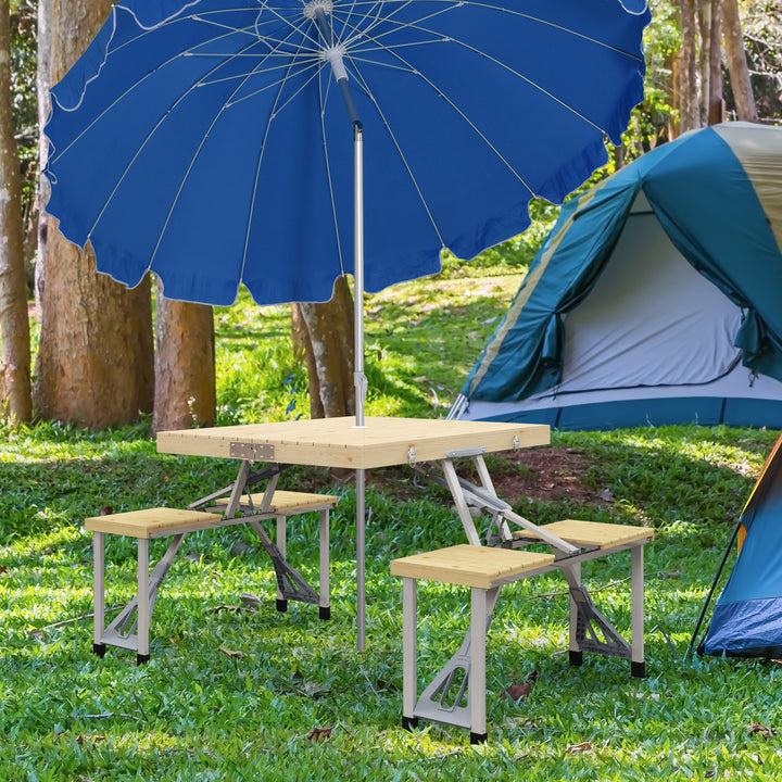 Outsunny Folding Picnic Table with Aluminium Frame, Portable Camping Table and Chairs Set, Umbrella Hole | Aosom UK