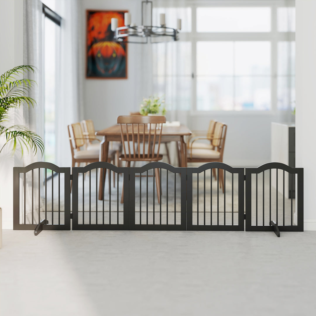 Freestanding Dog Gate Wooden Stair Gate for Dogs with Support Feet Fol
