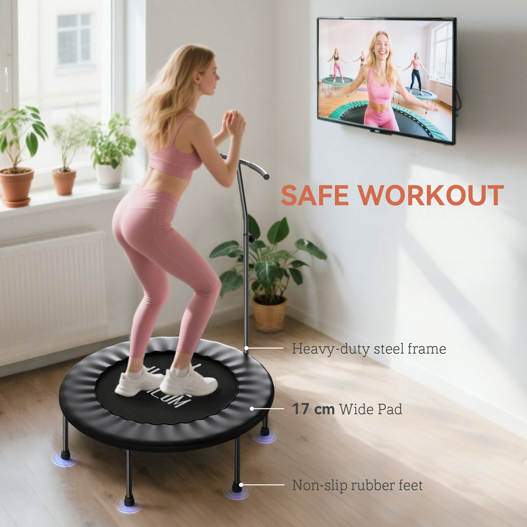 40" Fitness Trampoline with Adjustable Handle, Rebounder Trampoline, Mini Jumper for Indoor Exercise Workout, Black