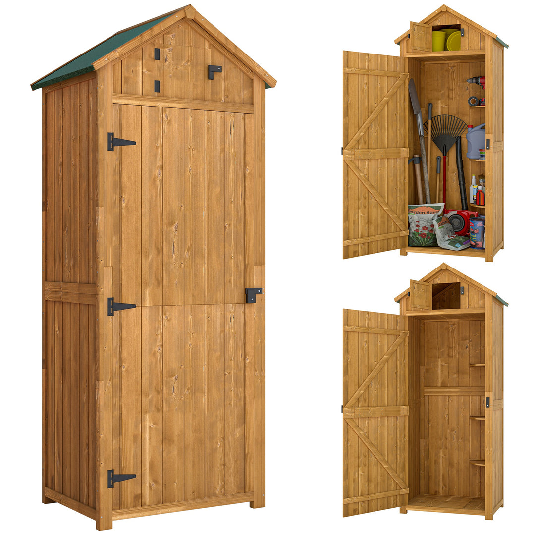Garden Shed Vertical Utility 3 Shelves Shed Wood Outdoor Garden Tool Storage Unit Storage Cabinet, 77 x 54.2 x 179cm - Brown