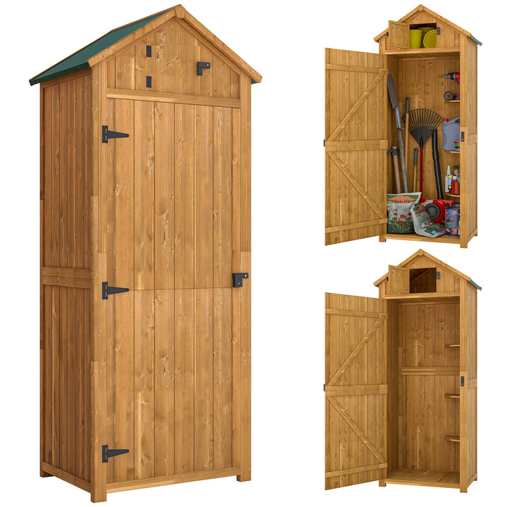 Garden Shed Vertical Utility 3 Shelves Shed Wood Outdoor Garden Tool Storage Unit Storage Cabinet, 77 x 54.2 x 179cm - Brown