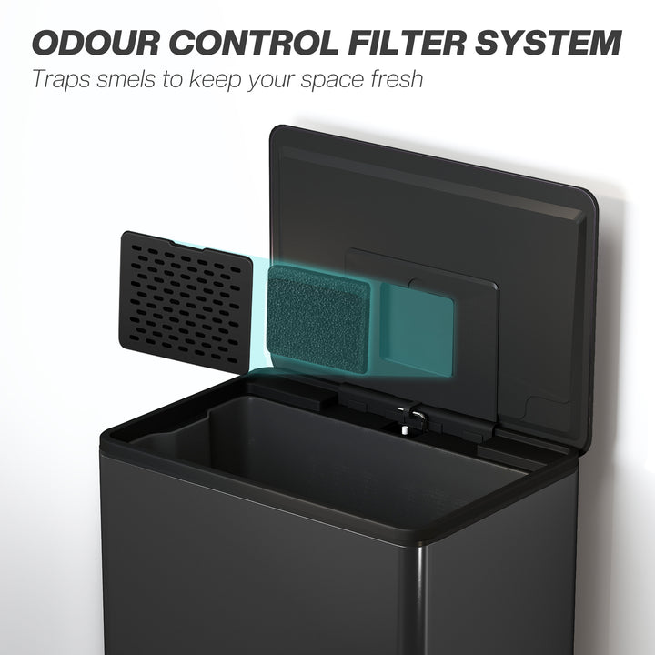 MCL 45L Kitchen Bin, Pedal Bin with Soft-Close and Stay-Open Lid, Removable Inner Bucket, Odor Control for Kitchen, Office