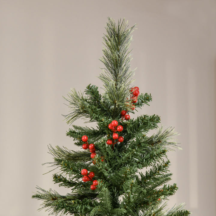 MCL 7ft Pencil Artificial Christmas Tree with Realistic Branches, Red Berries, Auto Open, Green