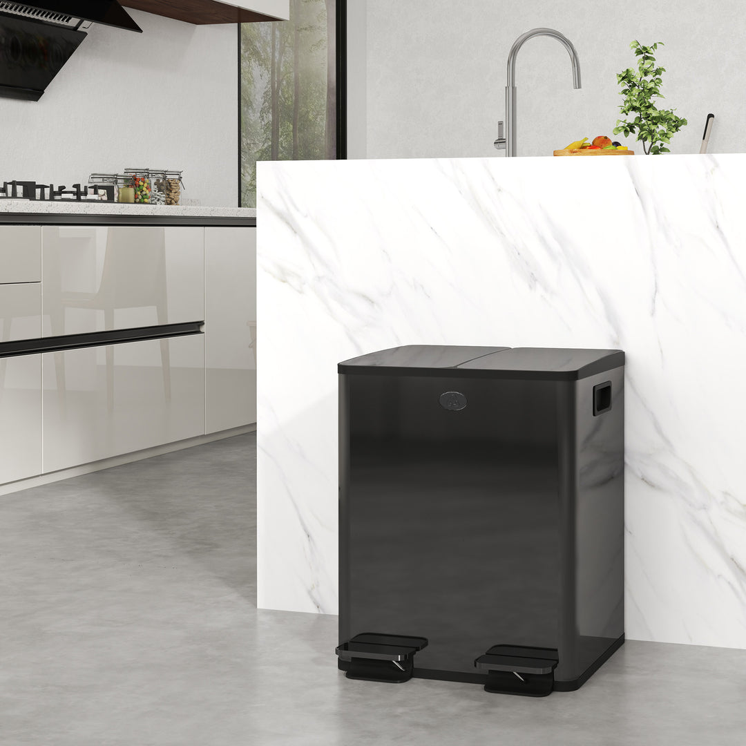 40L Dual Compartment Stainless Steel Bin, with Deodoriser Holders - Black