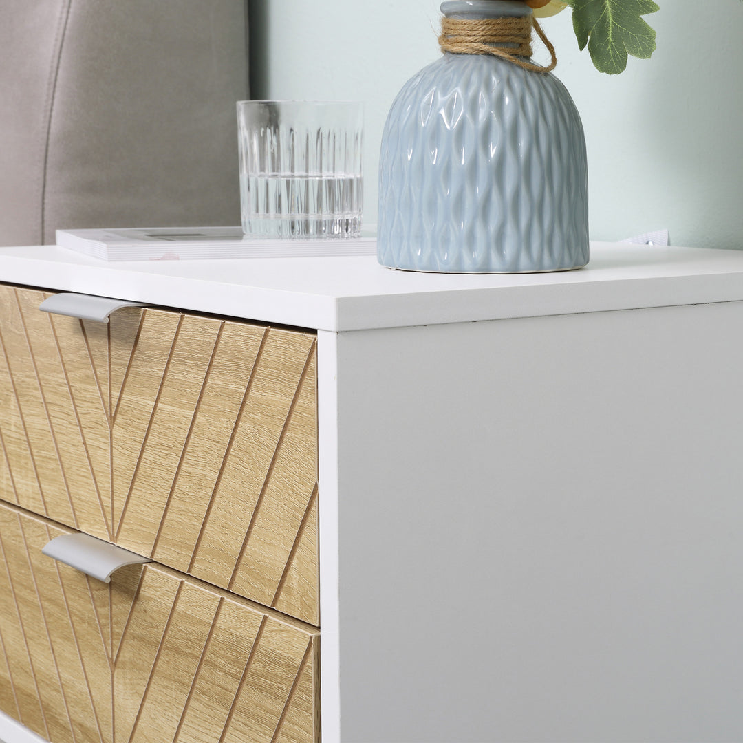 MCL Modern Bedside Table with 2 Drawers and Metal Frame, Sofa Side Table for Bedroom Living Room, White and Oak