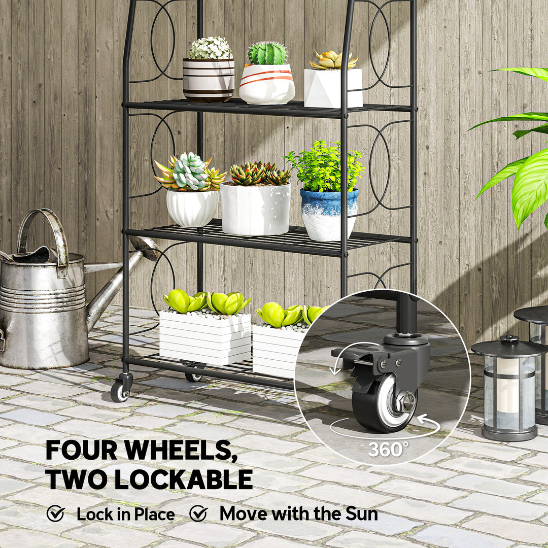 4-Tier Metal Plant Stand, Heavy Duty Ladder Shelf Potted Plants Displa