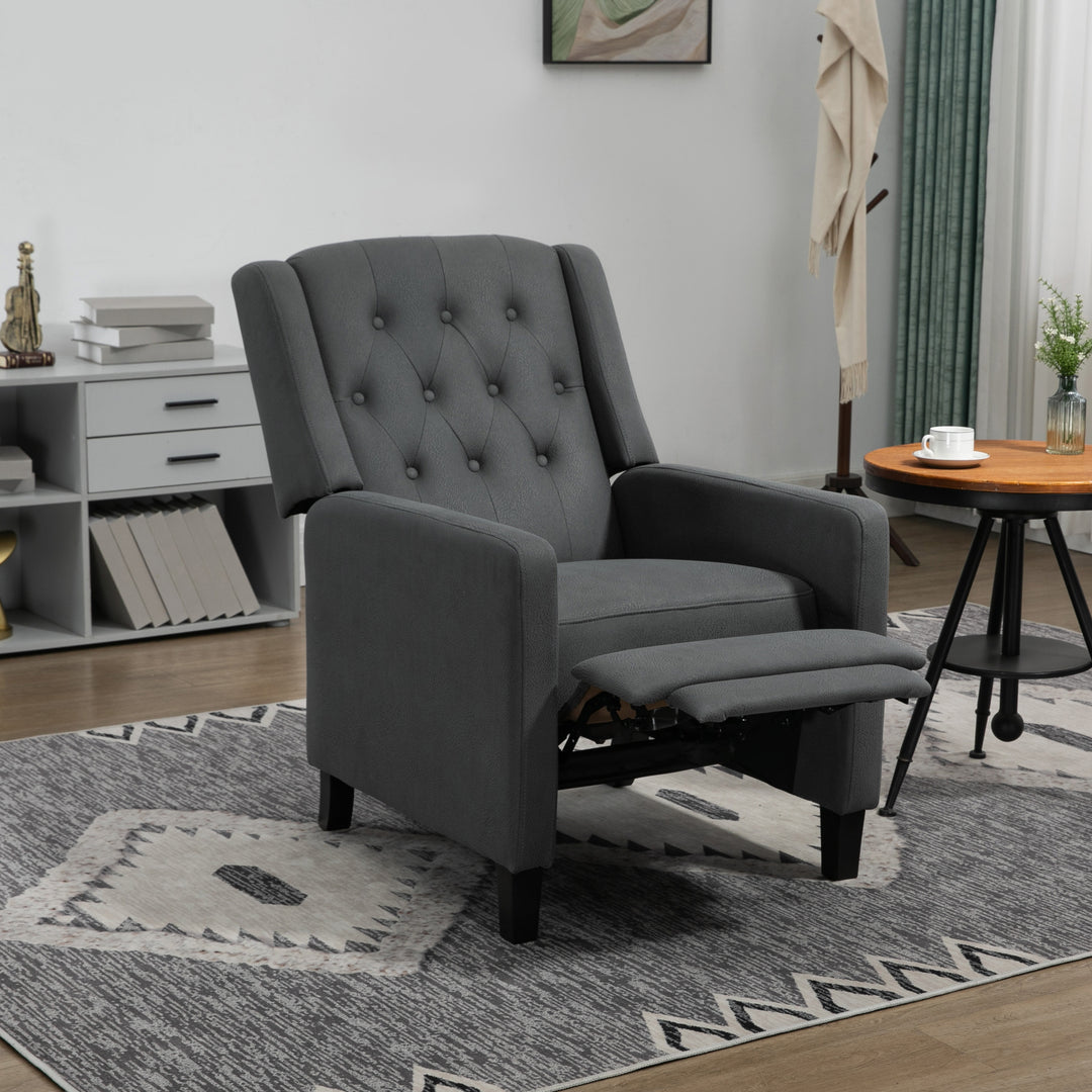 HOMCOM Wingback Recliner Chair for Home Theater, Button Tufted Microfibre Cloth Reclining Armchair with Leg Rest, Deep Grey