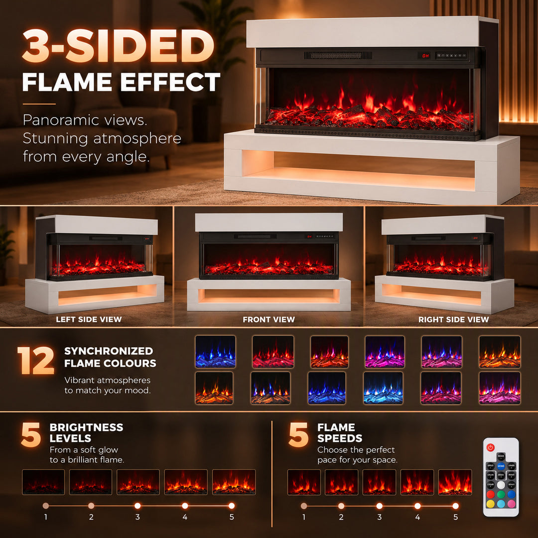 3-Sided Electric Fireplace, Freestanding/Wall Mounted Electric Fire - view 4
