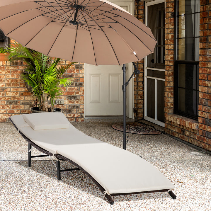 Rattan Folding Sun Lounger Outdoor Chair with Cushion and Pillow Cream White