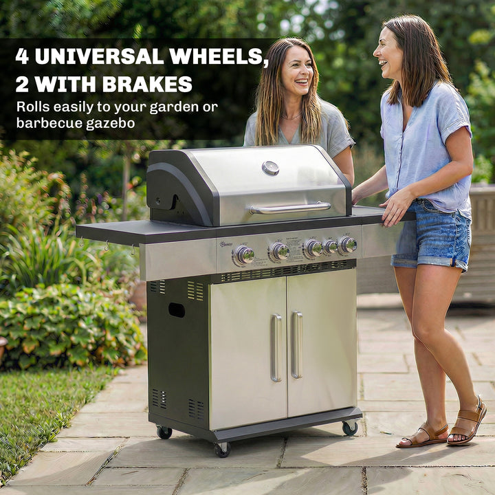 4+1 Burner Gas BBQ Grill, Portable Gas Barbecue Grill with Side Burner