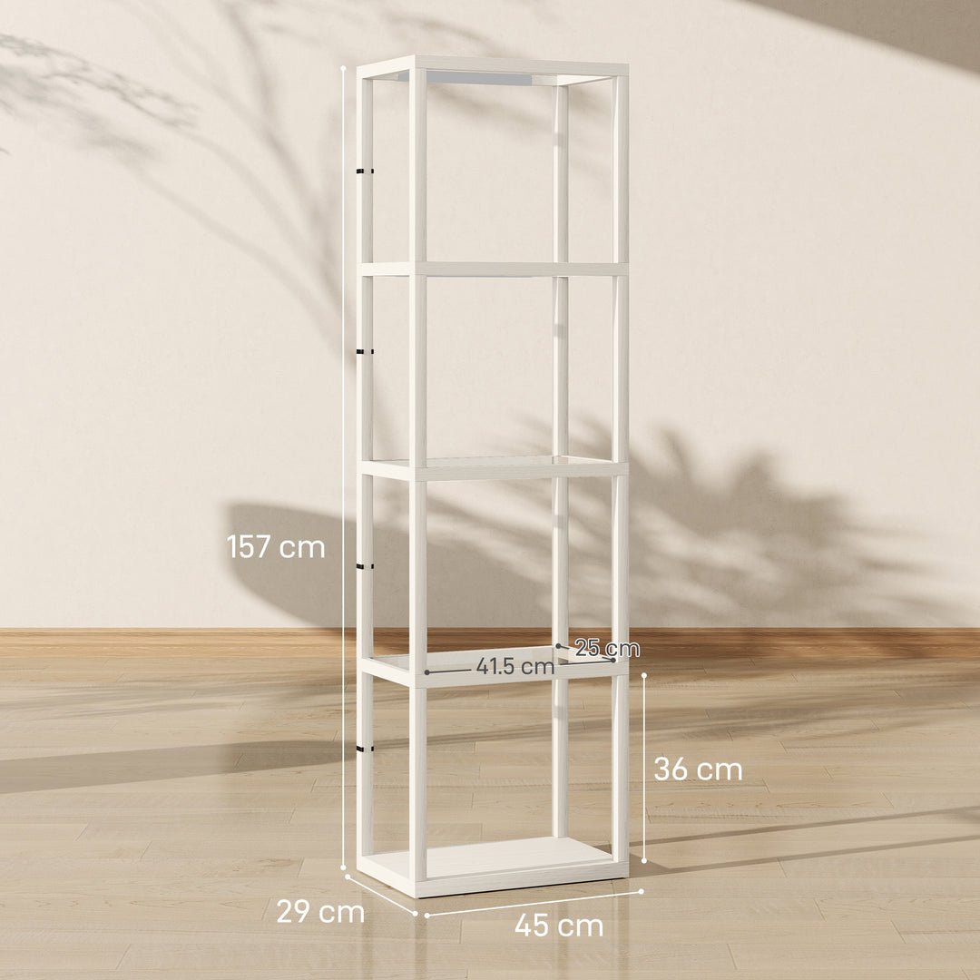LED Floor Lamp with Glass Shelves, 4 Layers Dimmable Tall Standing Lamp, Modern Column Shelf Floor Light for Living Room, Bedroom, Office, Oak
