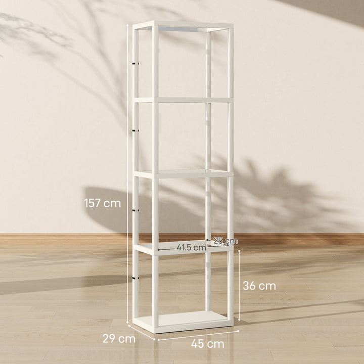 LED Floor Lamp with Glass Shelves, 4 Layers Dimmable Tall Standing Lamp, Modern Column Shelf Floor Light for Living Room, Bedroom, Office, Oak