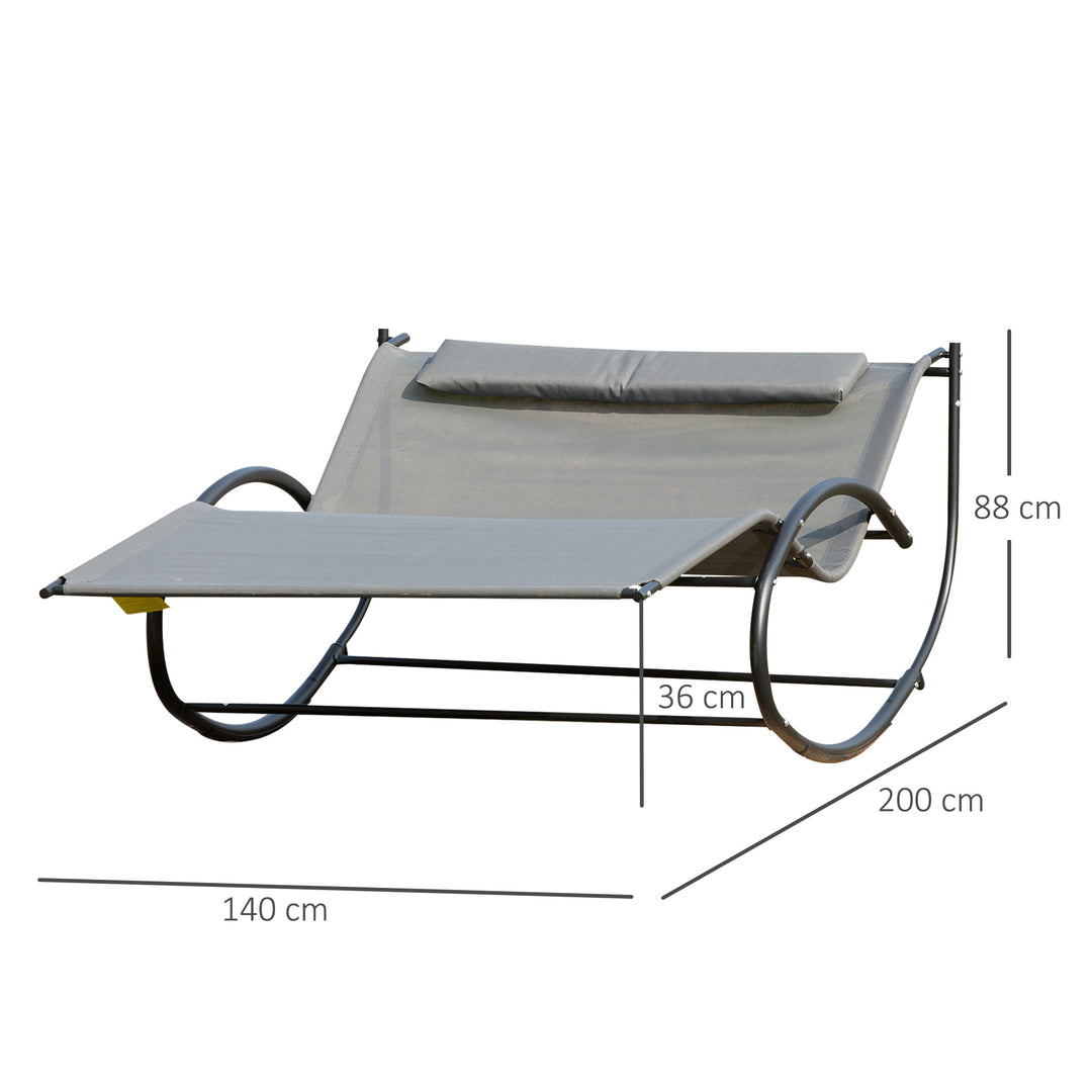 Double Sun Lounger, Rocking Lounger Sunbed Daybed with Armrest and Headrest Pillow, for Two, For Outdoor Patio Garden, Grey