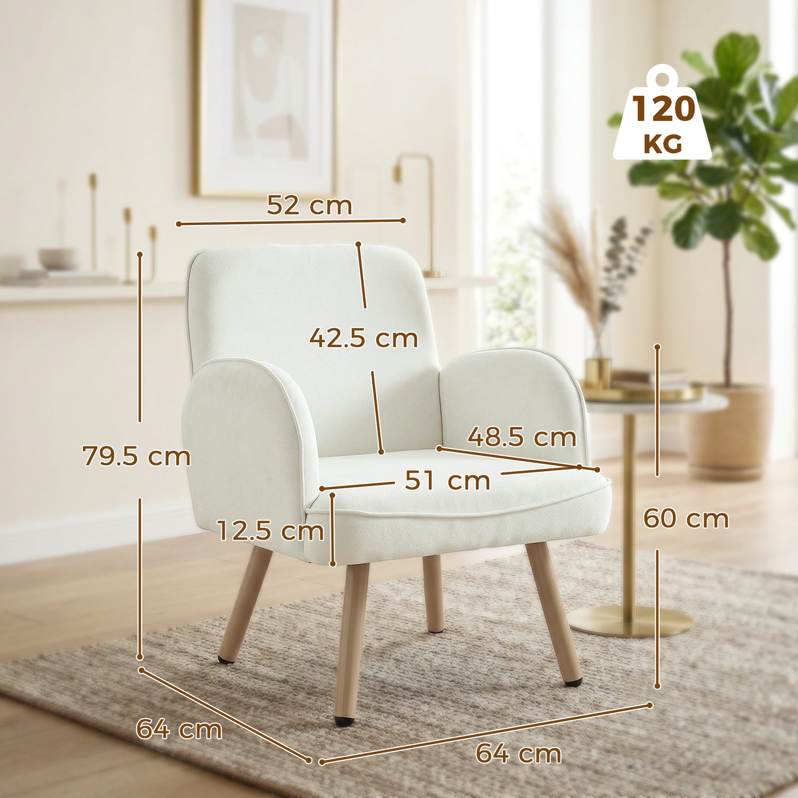Lounge Chair Velvet Upholstered Armchair with Spring Cushion for Livin