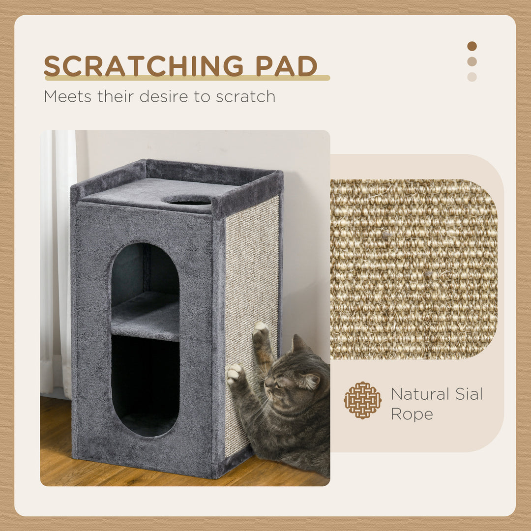 PawHut Cat Scratching Barrel 81cm, Dual Condo Play Tower with Scratching Pad, Indoor Cat Activity Tree, Grey