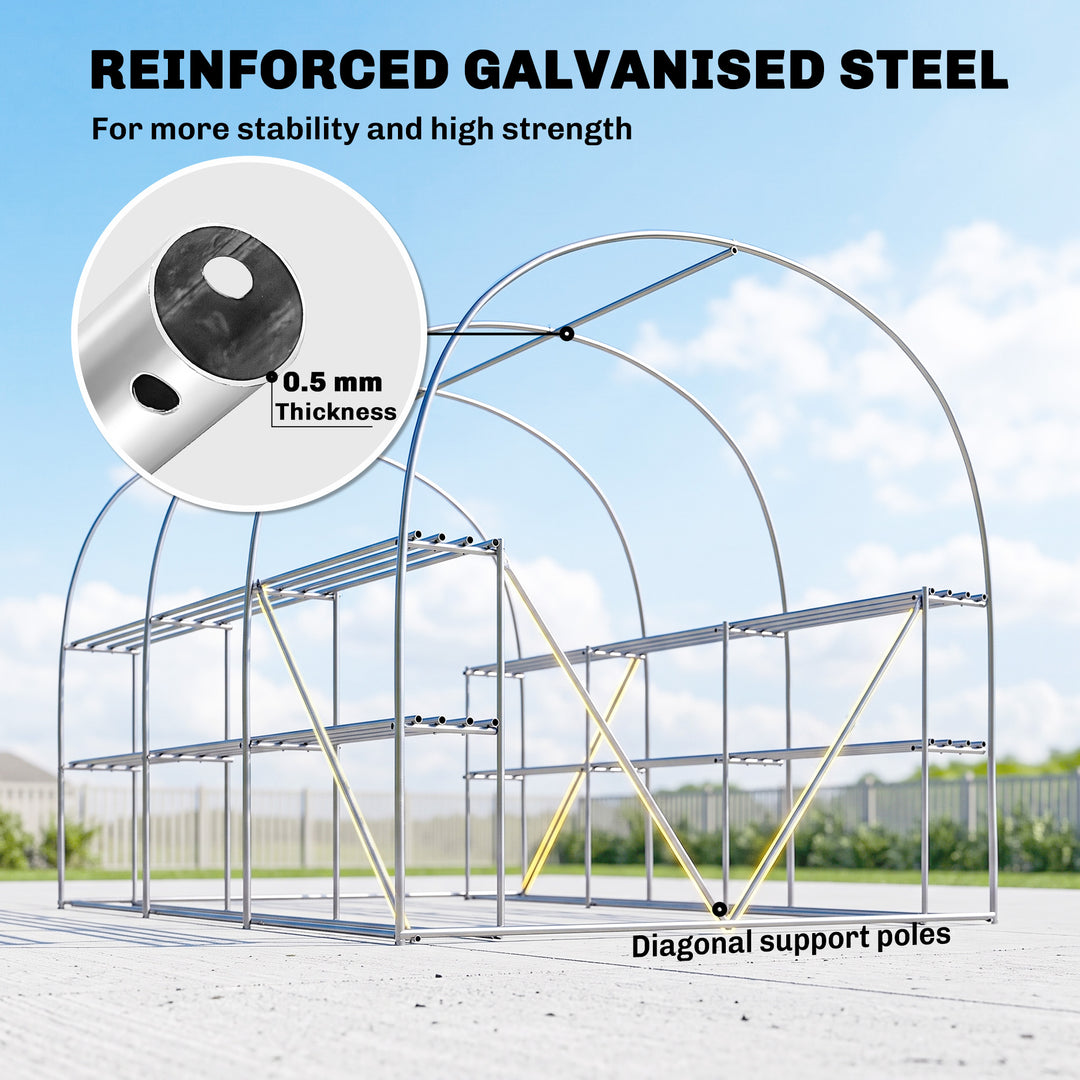 Walk-in Greenhouse with Shelves, Polytunnel Greenhouse with Roll-Up Do