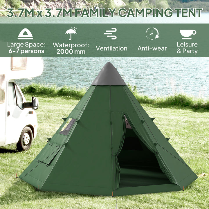 6 Men Tipi Tent with Carry Bag - Green