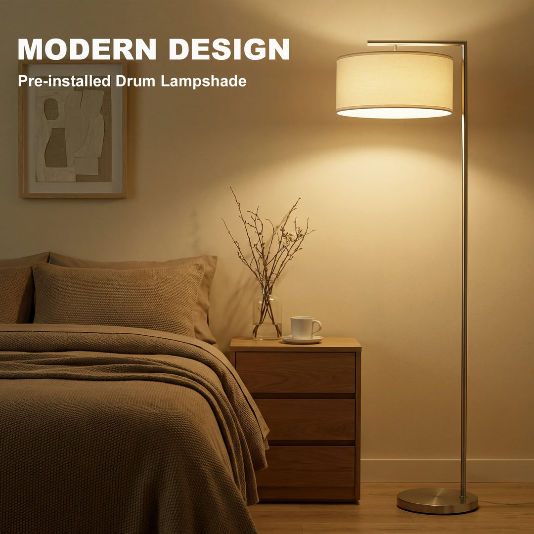 Floor Lamp, Modern Standing Lamp with Linen Lampshade, Round Base for 