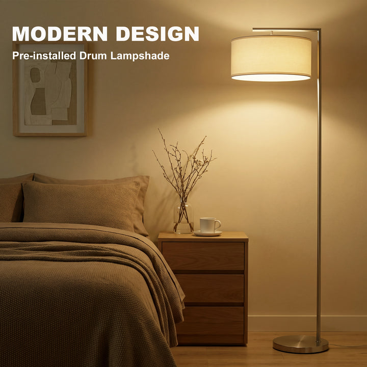 Floor Lamp, Modern Standing Lamp with Linen Lampshade, Round Base for 