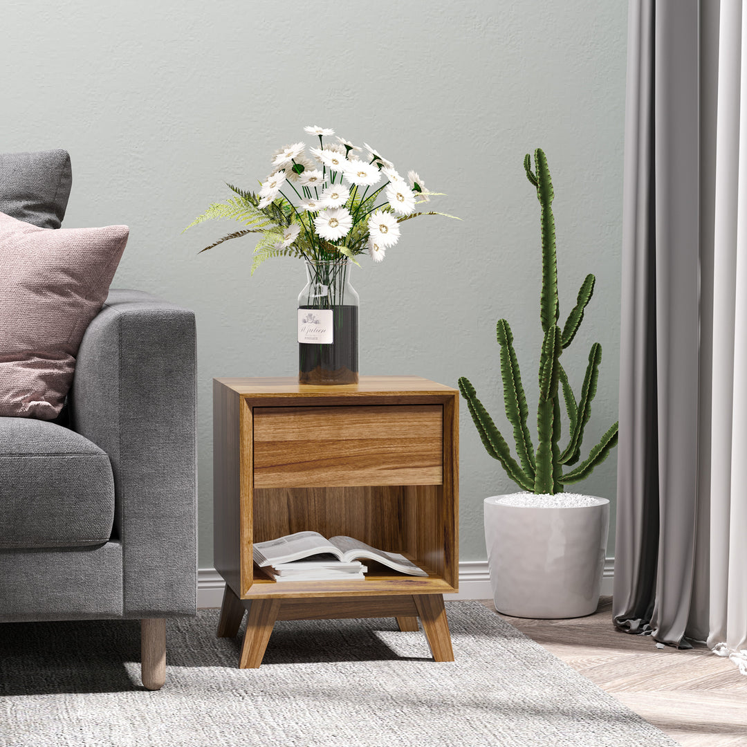 MCL Modern Bedside Table Nightstand, Living Room End Table, Side Table with Drawer and Shelf, Walnut Brown