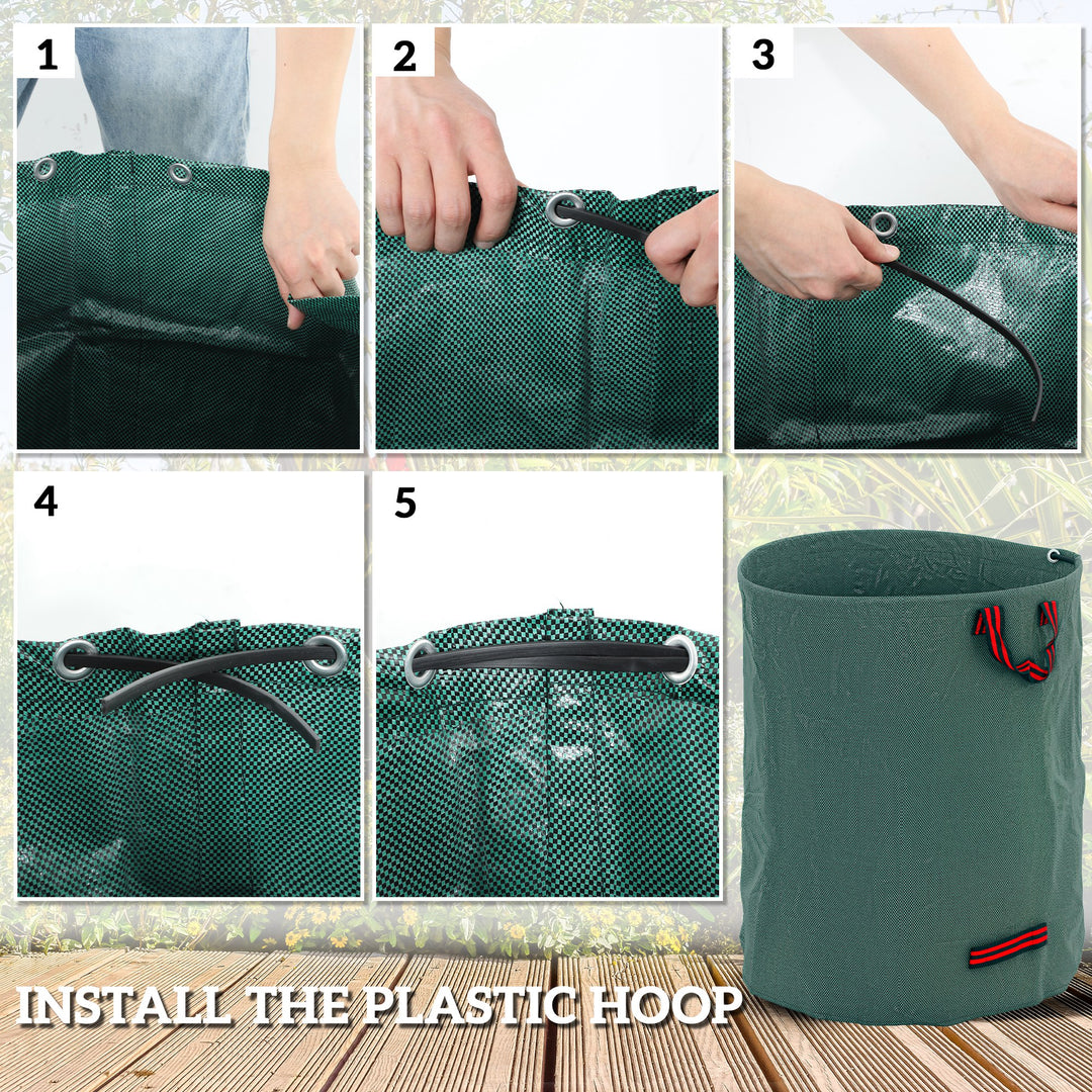 Garden Waste Bags, 300L x 3 Heavy Duty Garden Bags, Foldable and Reusable Waste Sacks with Handles for Loading Leaf, Trash, Debris, Green