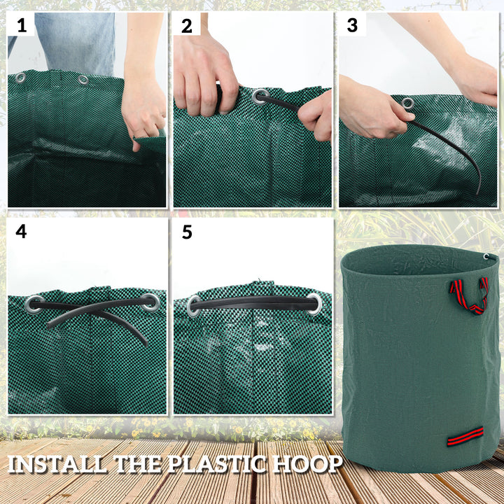 Garden Waste Bags, 300L x 3 Heavy Duty Garden Bags, Foldable and Reusable Waste Sacks with Handles for Loading Leaf, Trash, Debris, Green